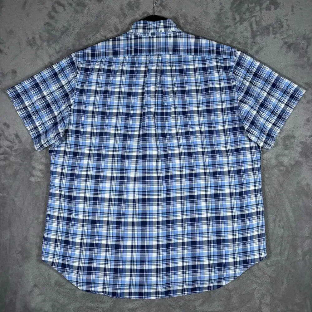 Polo Ralph Lauren Men XL Blue Plaid Multicolor Pony Short Sleeve Button Down